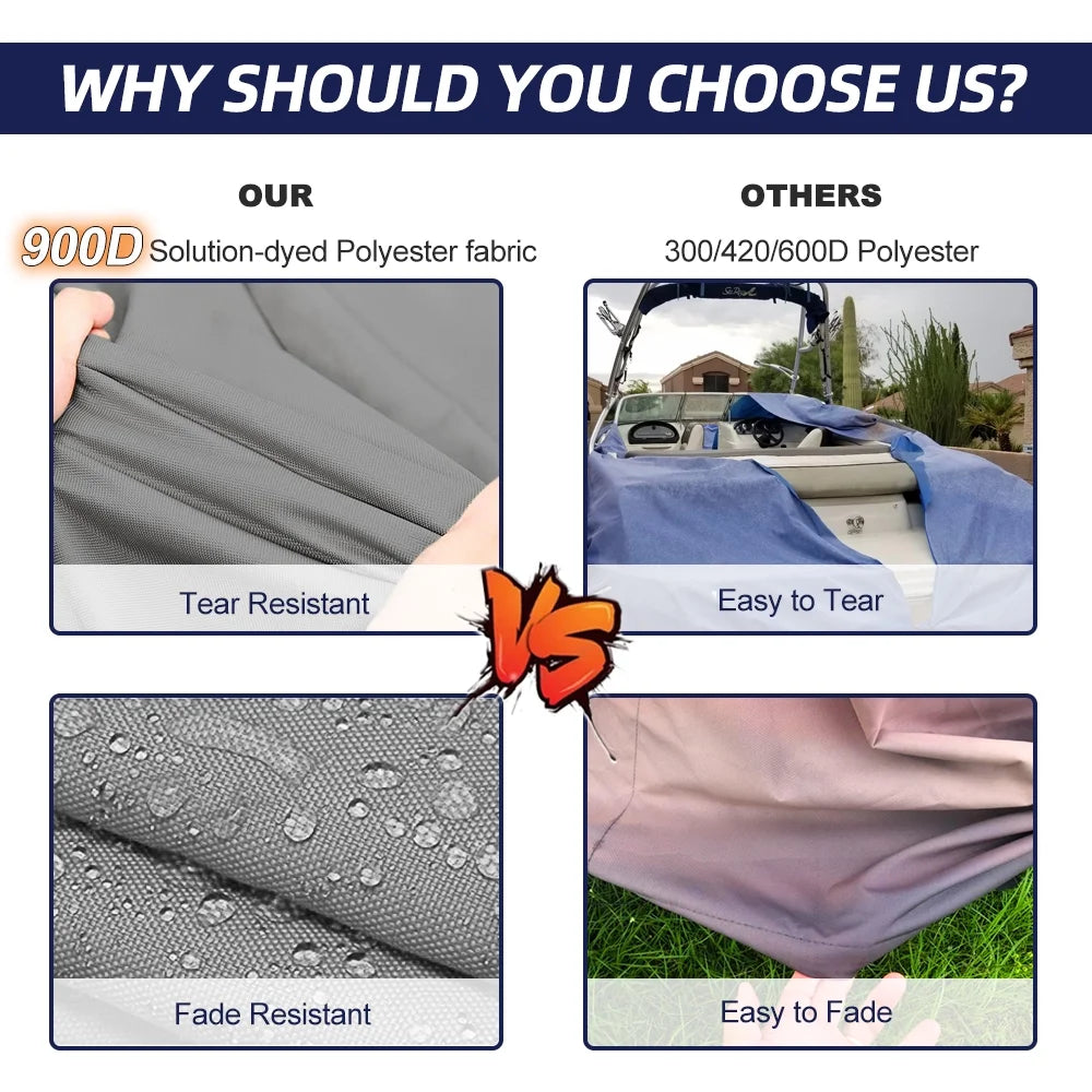 900D Waterproof Pontoon Boat Cover with Windproof Metal Buckle Straps Q22382
