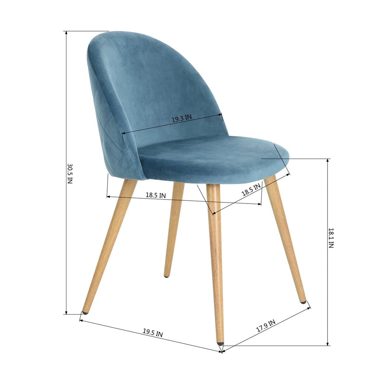 Velvet Dining Chairs Set of 2 with Backrest Blue J319024
