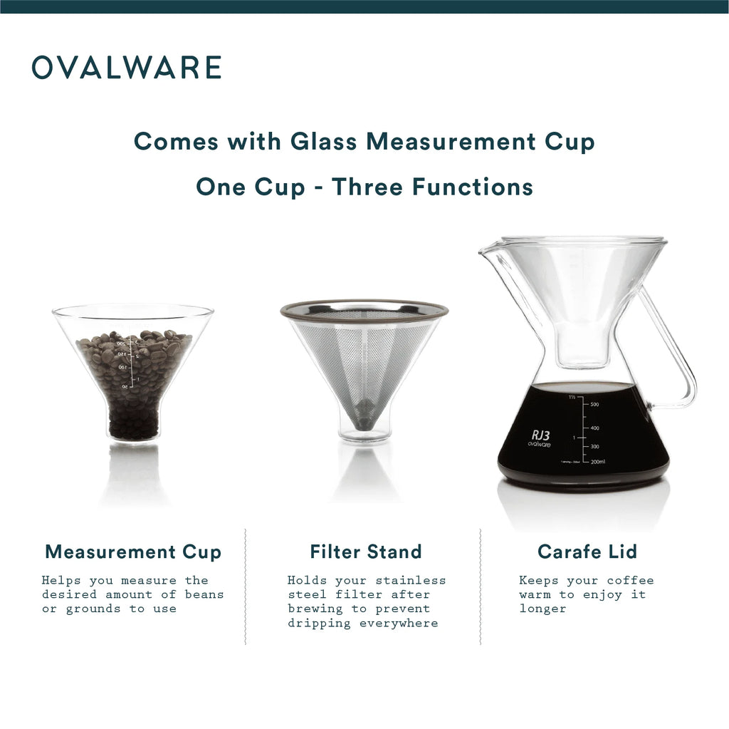 Pour-over Coffee Maker 17oz Stainless-Steel Filter Measuring Cup & Carafe U4199