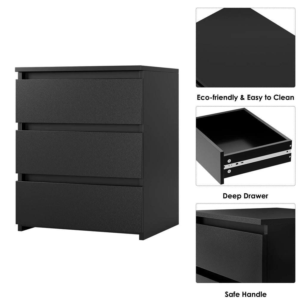 Black 3 Drawer Nightstand Set of 2 F3061