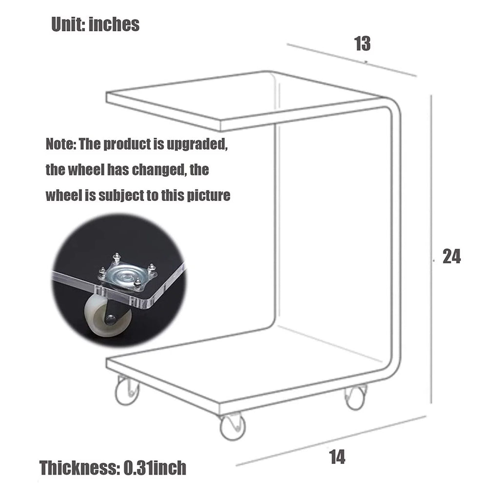 Clear Acrylic C-Shaped Bedside Table on Wheels N6932