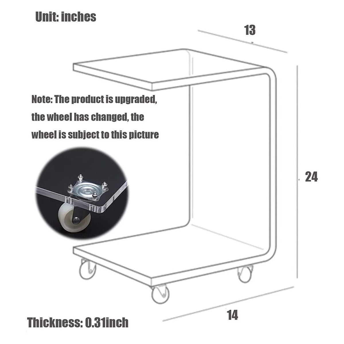 Clear Acrylic C-Shaped Bedside Table on Wheels N6932