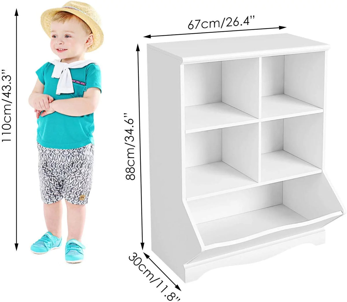 White Wood Toy Storage Cabinet with 5 Bins T89881