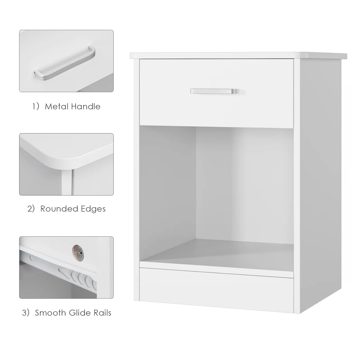 White 2-Tier Nightstand with Drawer and Storage Shelf, Set of 2 O2766