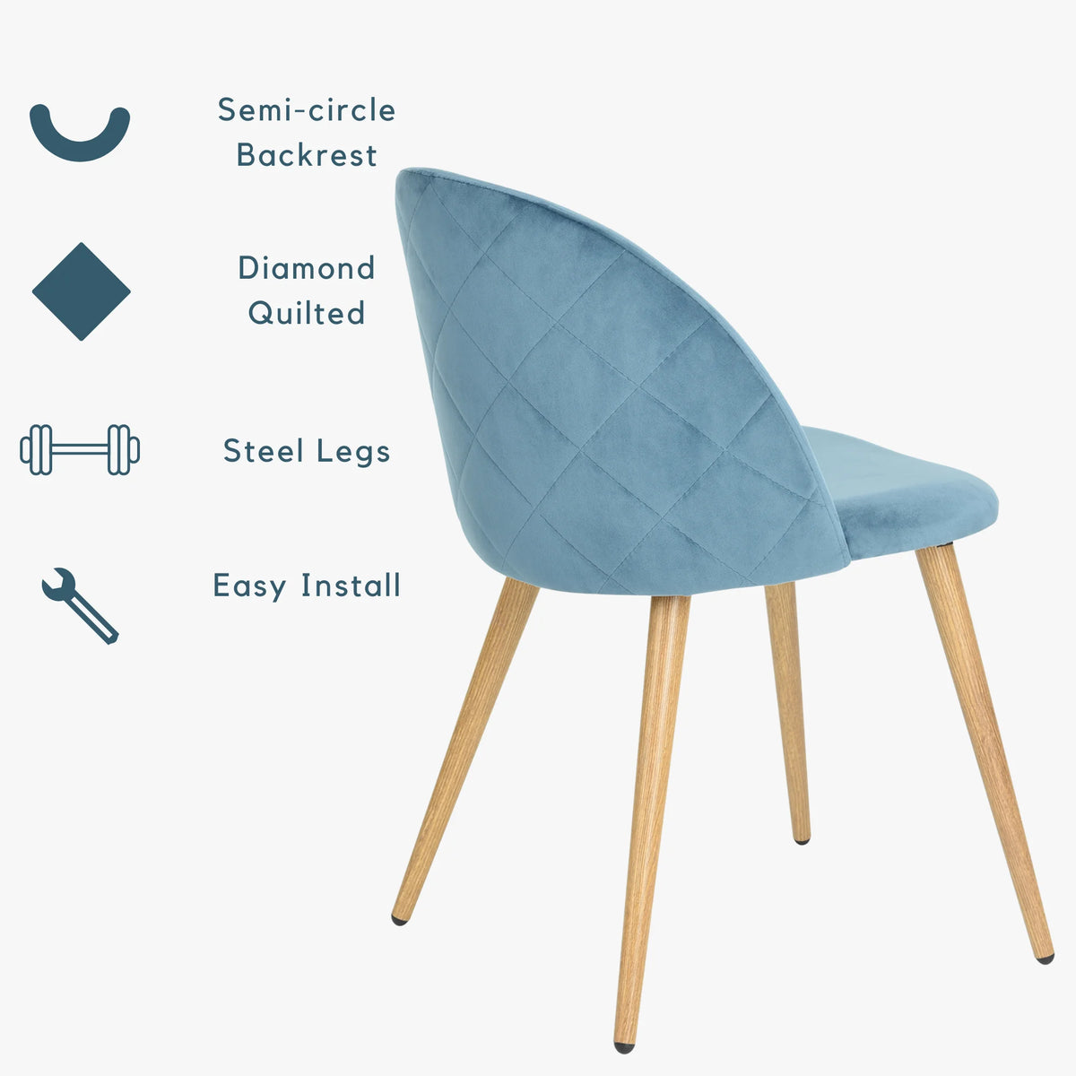 Velvet Dining Chairs Set of 2 with Backrest Blue J319024