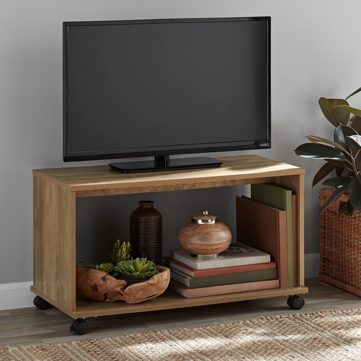 Rustic Weathered Oak Finish TV Cart V4487