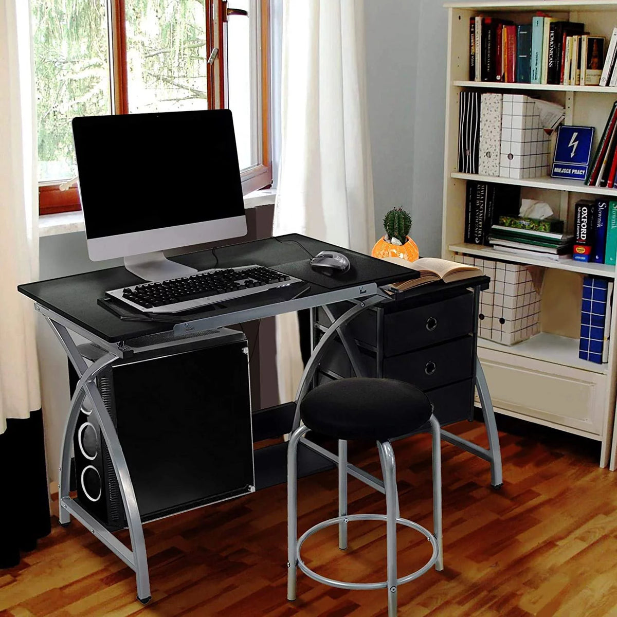 Adjustable Drafting Desk with Stool and 3 Slide Drawers B356413