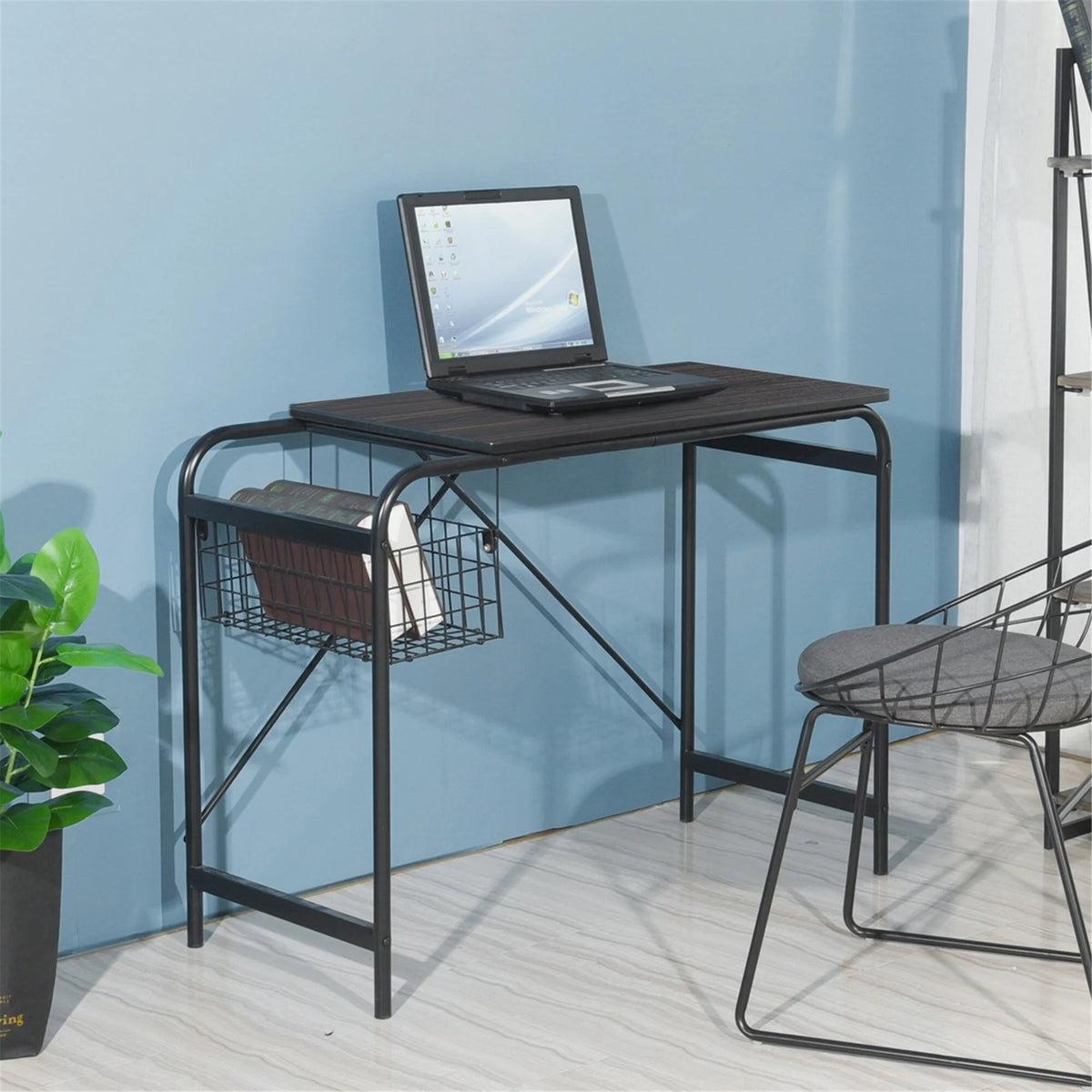 38.7'' W Industrial Computer Desk With Magazine Basket Q4076