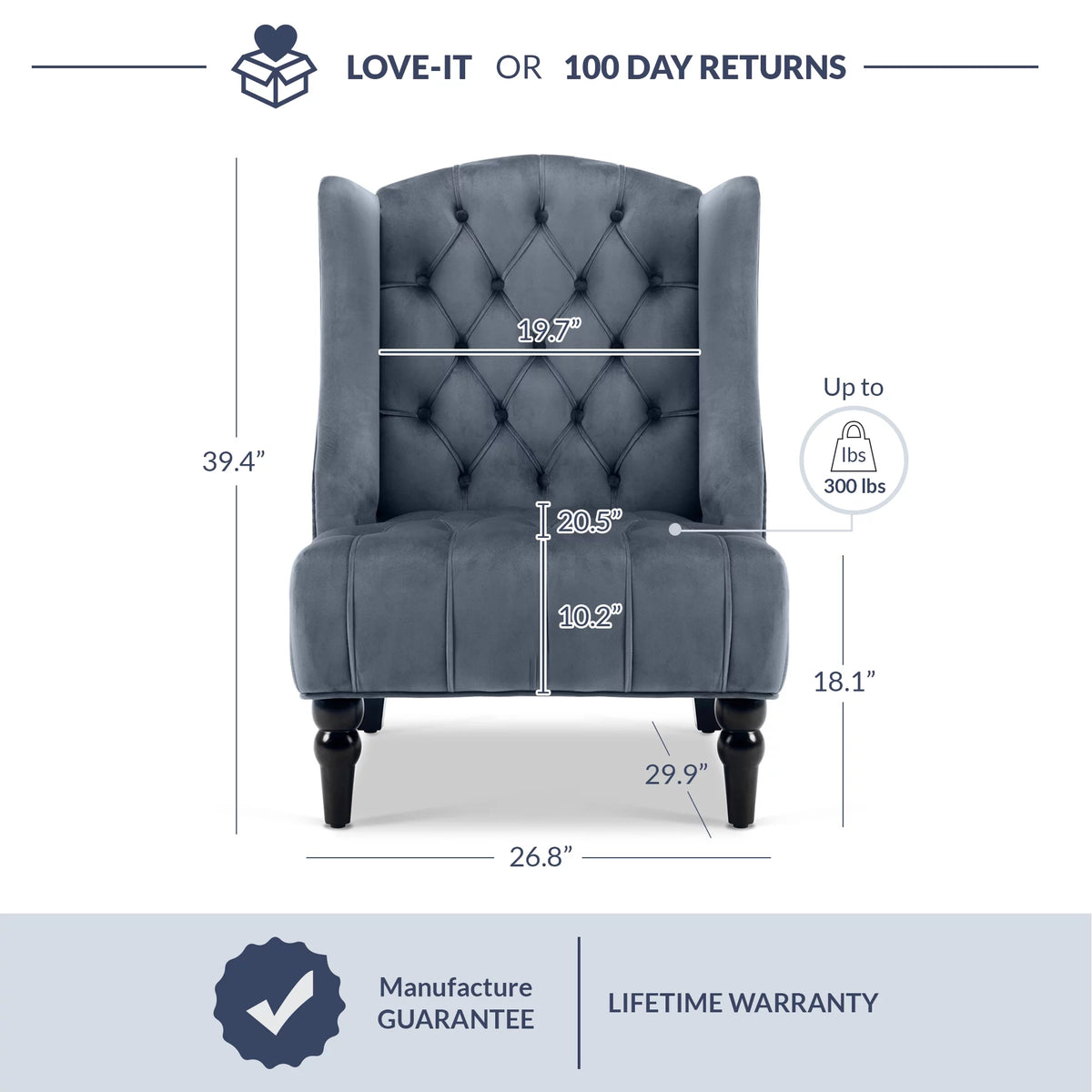 Gray Velvet Wingback Accent Chair U5769