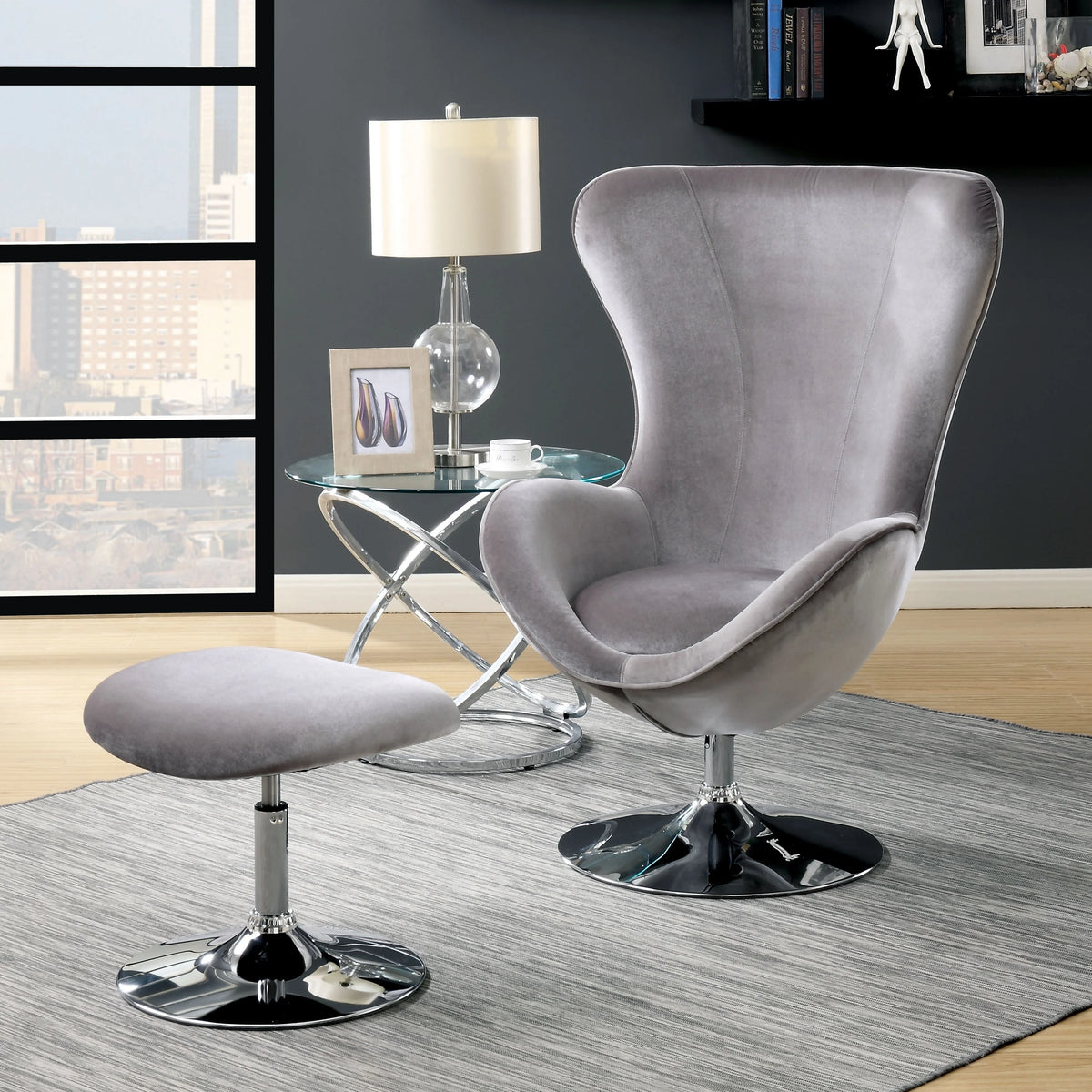 Modern Fabric 2-piece Accent Chair and Ottoman Set W383366