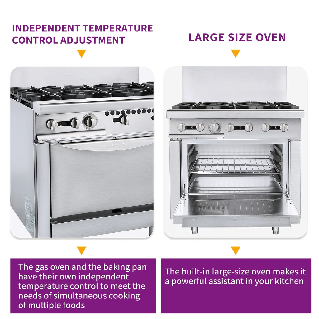 36 Commercial Gas Range Stove with 6 Burner 4.8 Cu.Ft Oven W234
