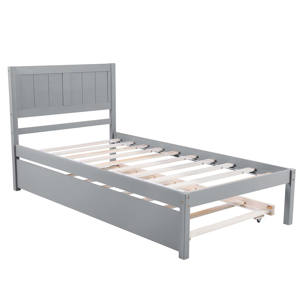 Twin Size Wood Platform Bed with Trundle Q47976