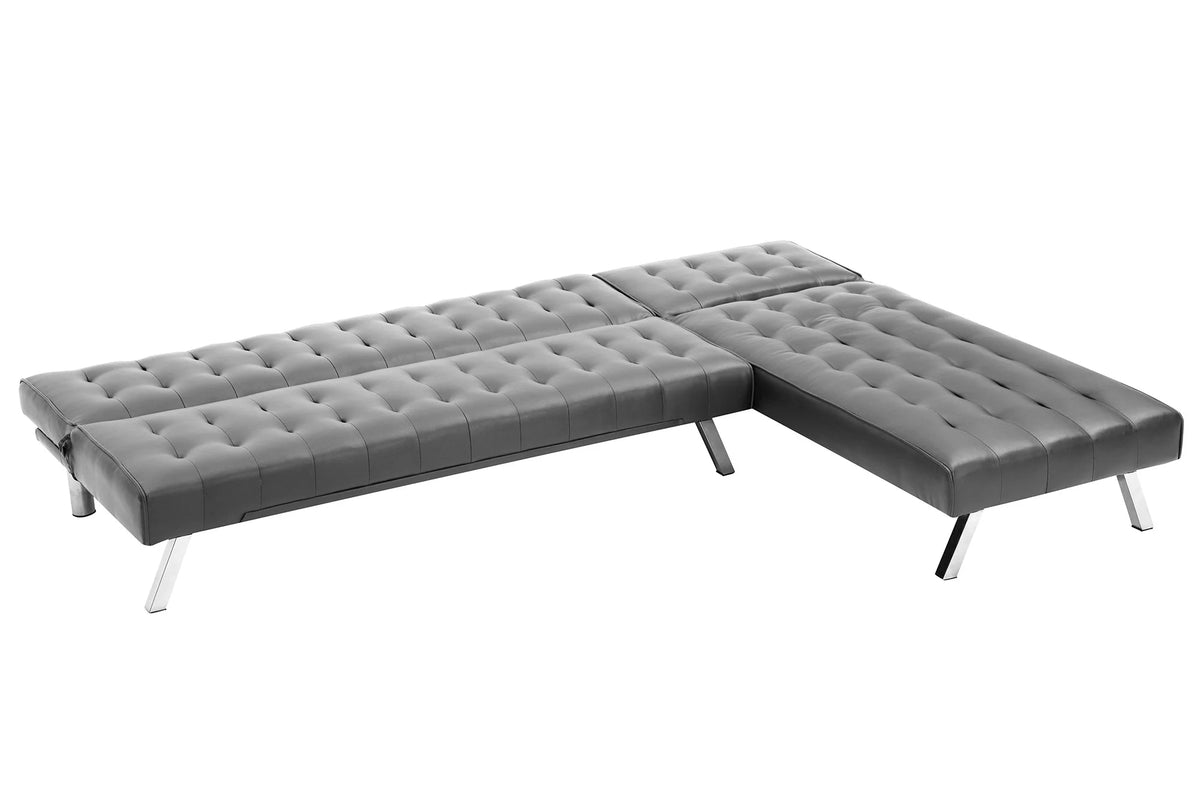 Grey Pu Reversible Sectional Sofa Sleeper with Metal Legs B6179