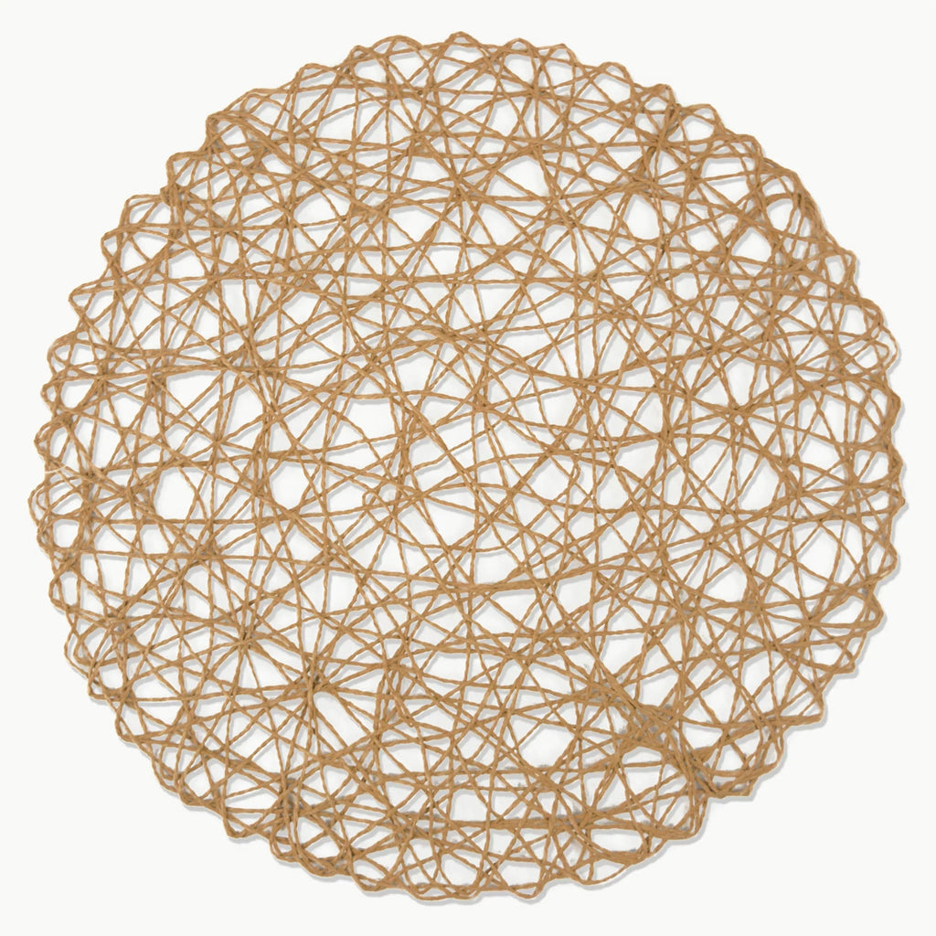 Set of 6 Taupe Brown Mesh Patterned Woven Round Placemats N391