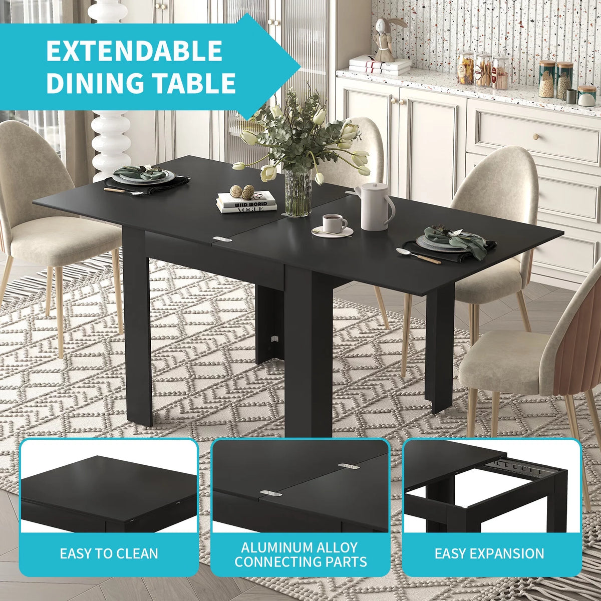 Black Extendable Dining Table L79088
