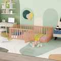 Queen Size Solid Wood Floor Bed Frame with Fence Rail and Door V405