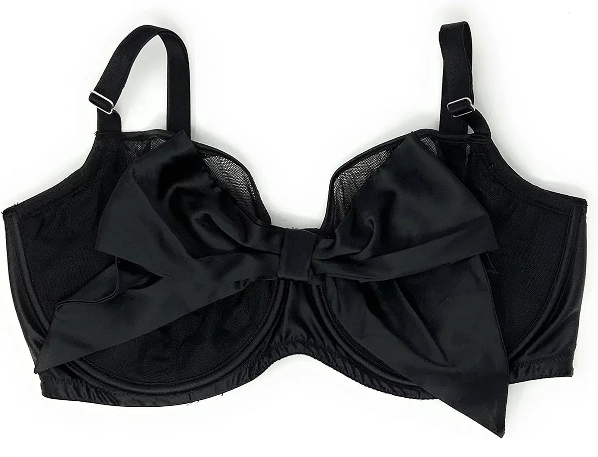 Push-Up Bra Black Mesh Satin Bow 36D Y211