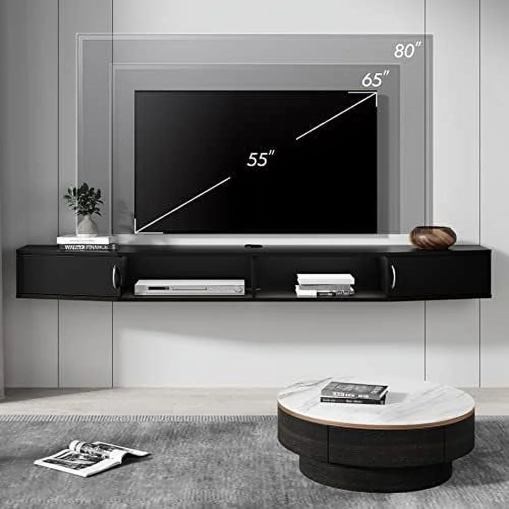 Black Wall Mounted Floating TV Stand with 16 LED Lights M3152