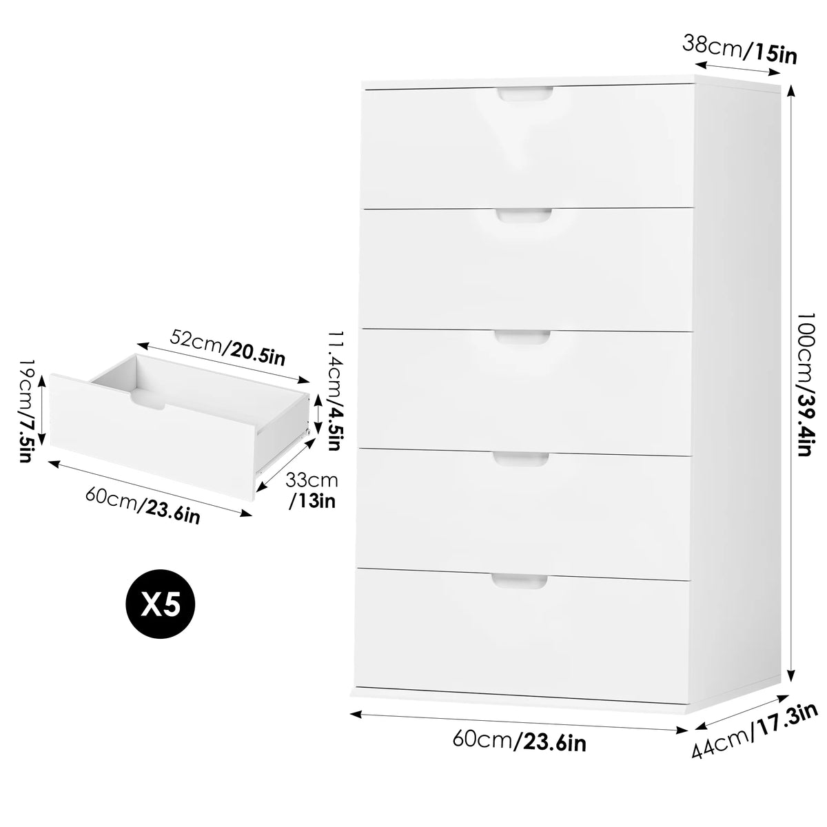 White 5 Drawer Dresser I56668