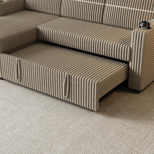 85'' L-Shaped Corduroy Sleeper Sofa with Storage Chaise T8559
