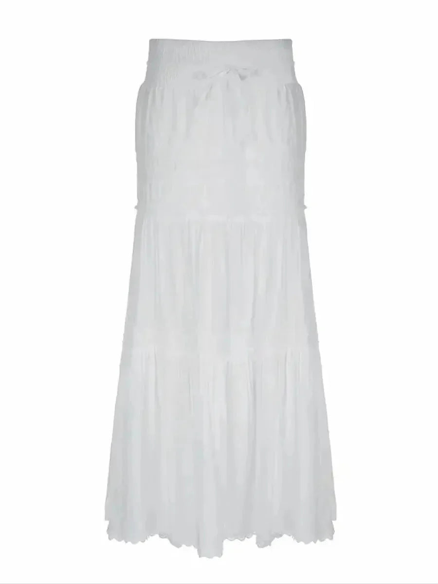 White Drawstring Midi Skirt B976390