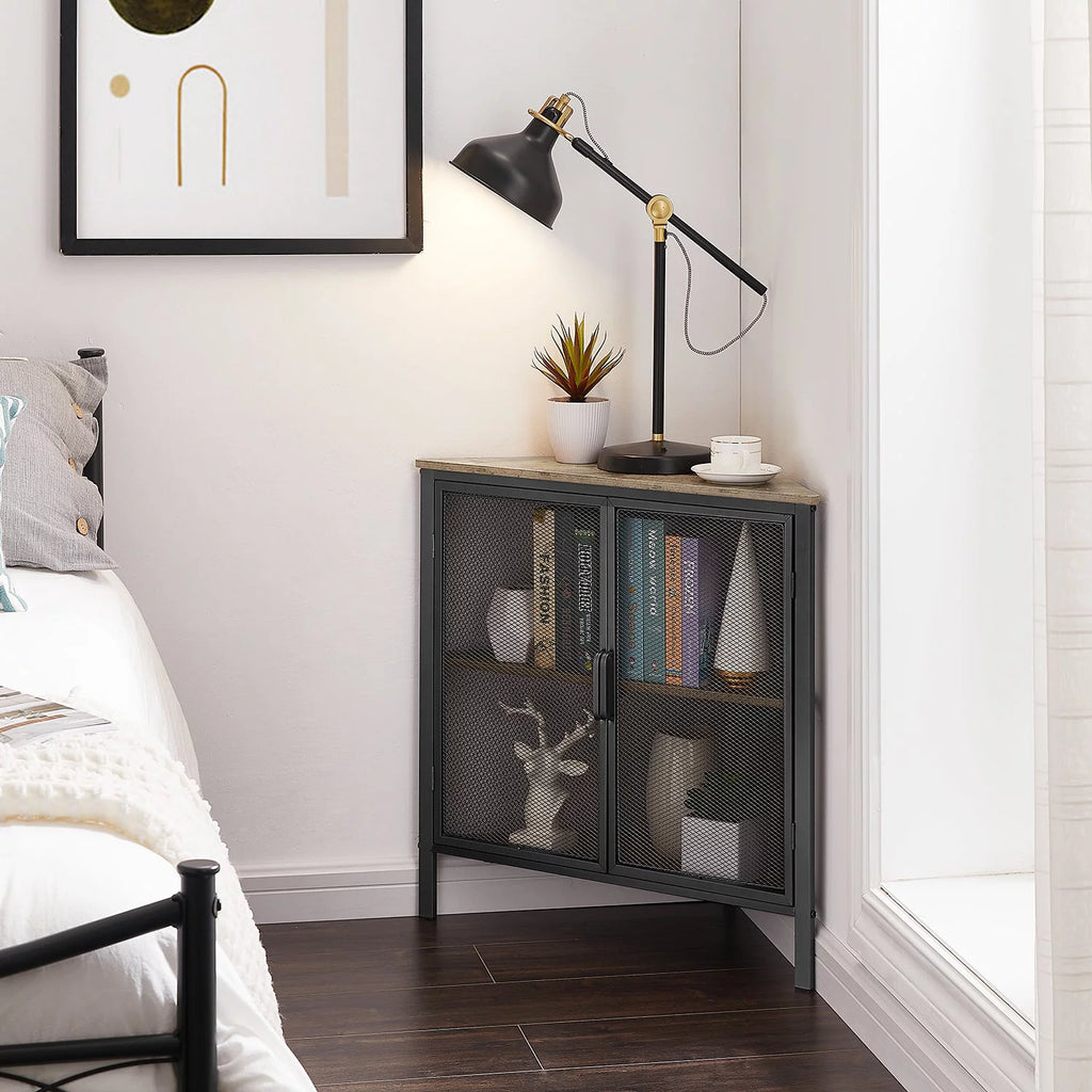 Set of 2 Gray Corner Shelf with Door T895