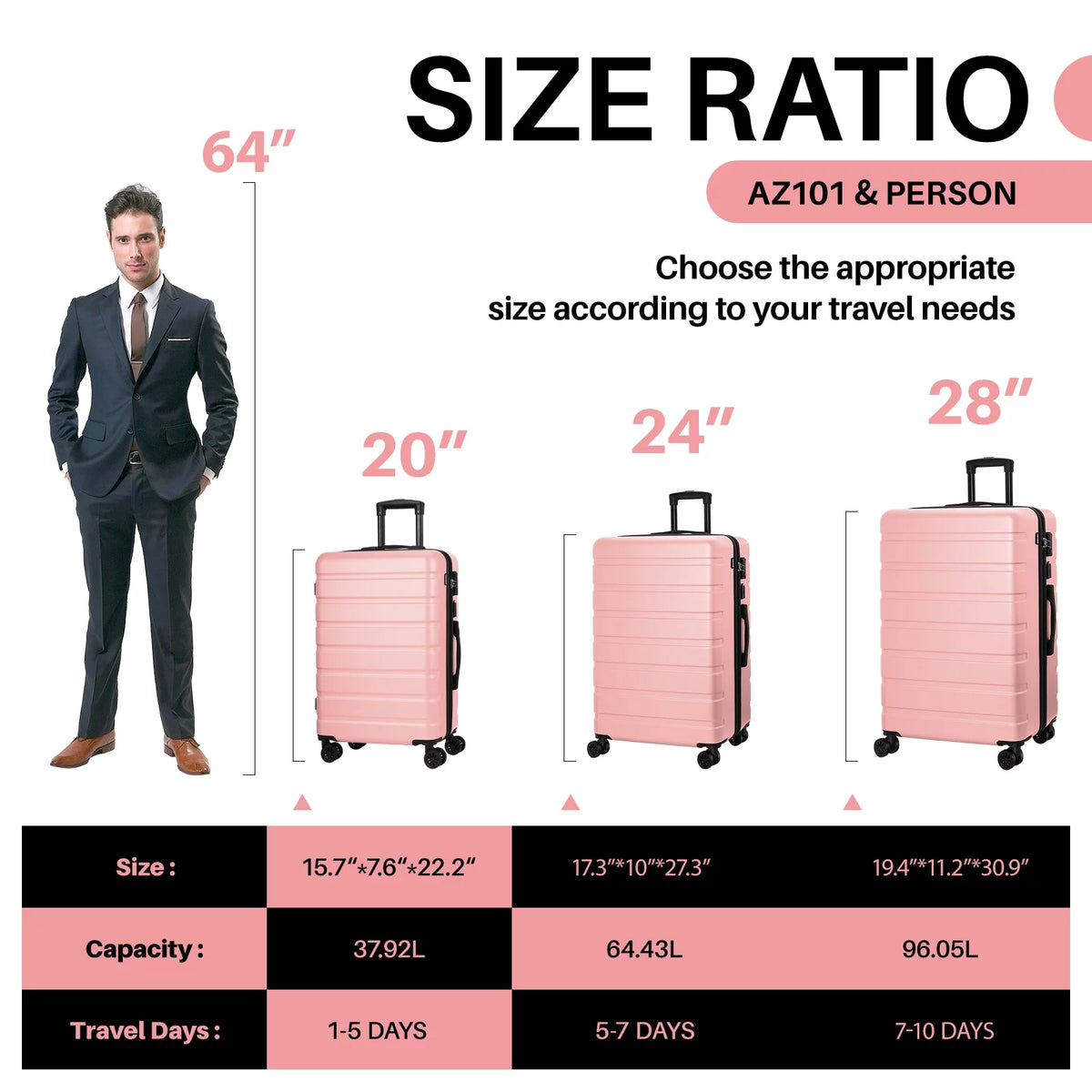 21" Hardside Lightweight Carry On Luggage with Wheels TSA Lock I19295