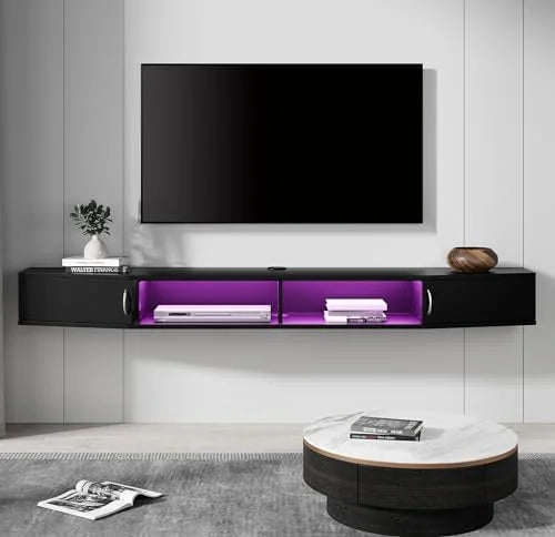 Black Wall Mounted Floating TV Stand with 16 LED Lights M3152