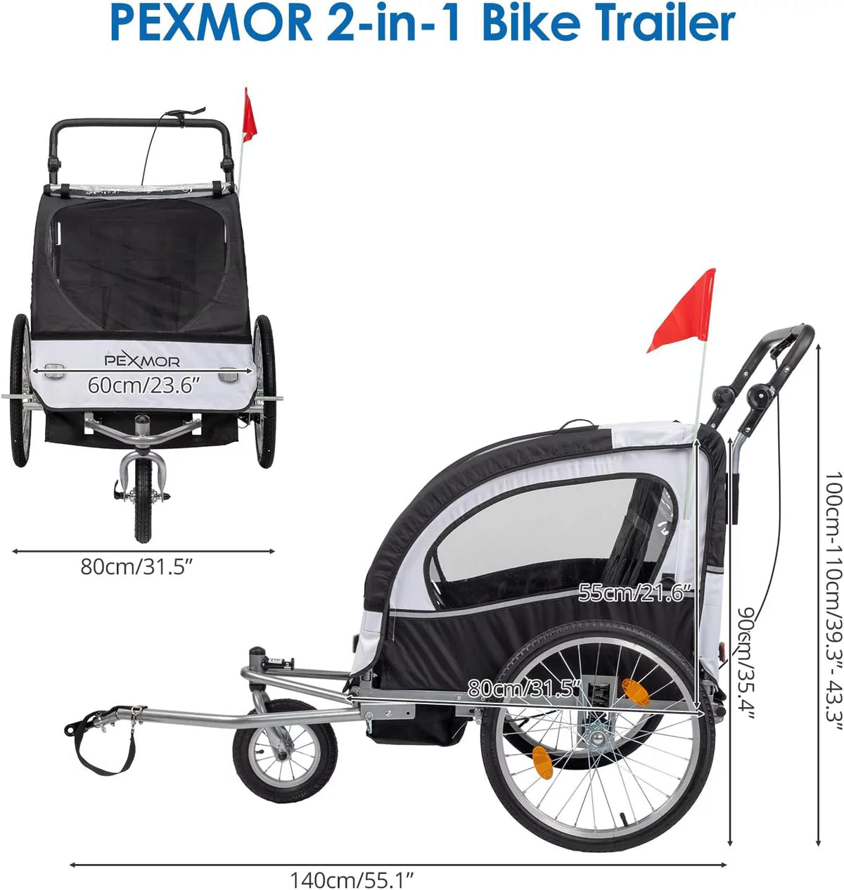 2-in-1 Bike Trailer for Kids 2 Seat A1730