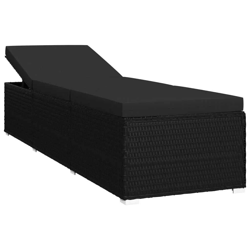 Black Poly Rattan Sun Lounger with Cushion S746266