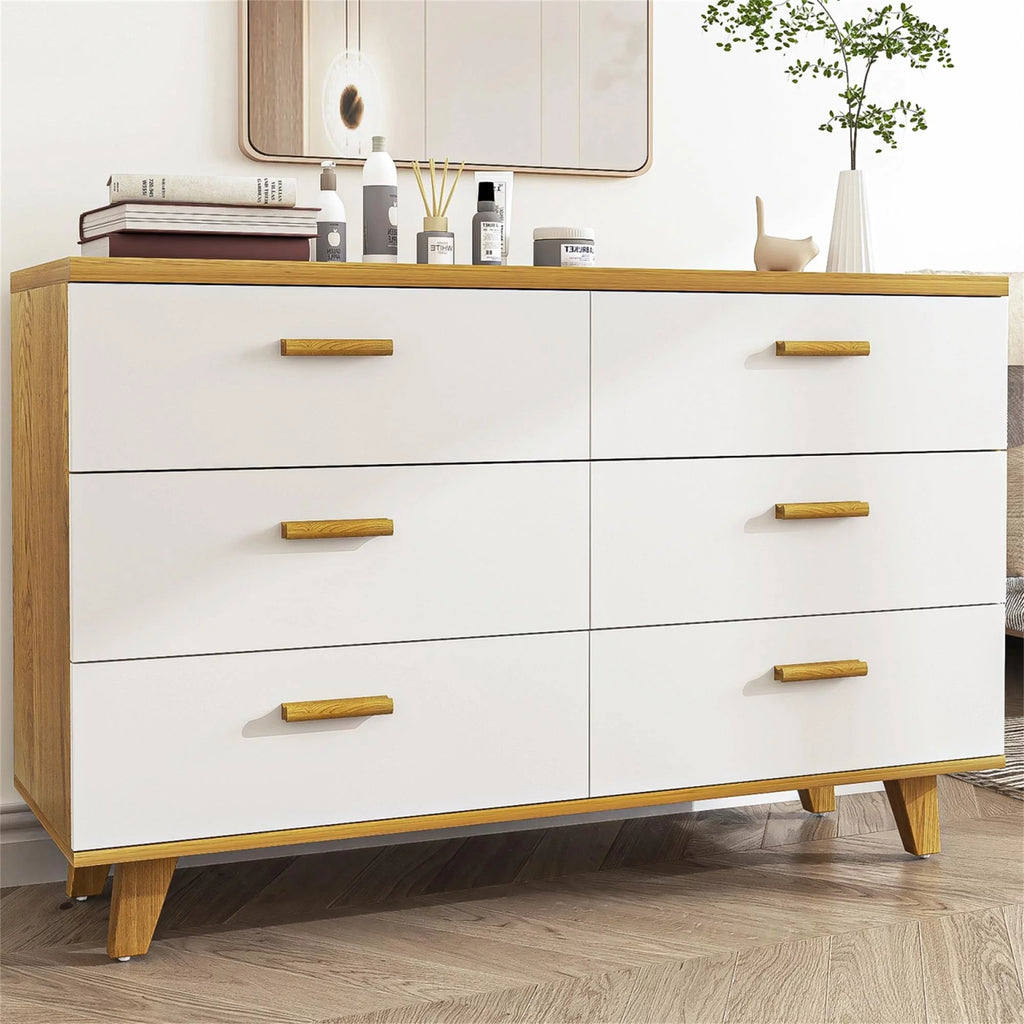 White Wood 6 Drawer Dresser D634