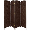 Handmade 7' Wood and Plant Fiber Room Divider 4 Panel Dark Mocha I28911