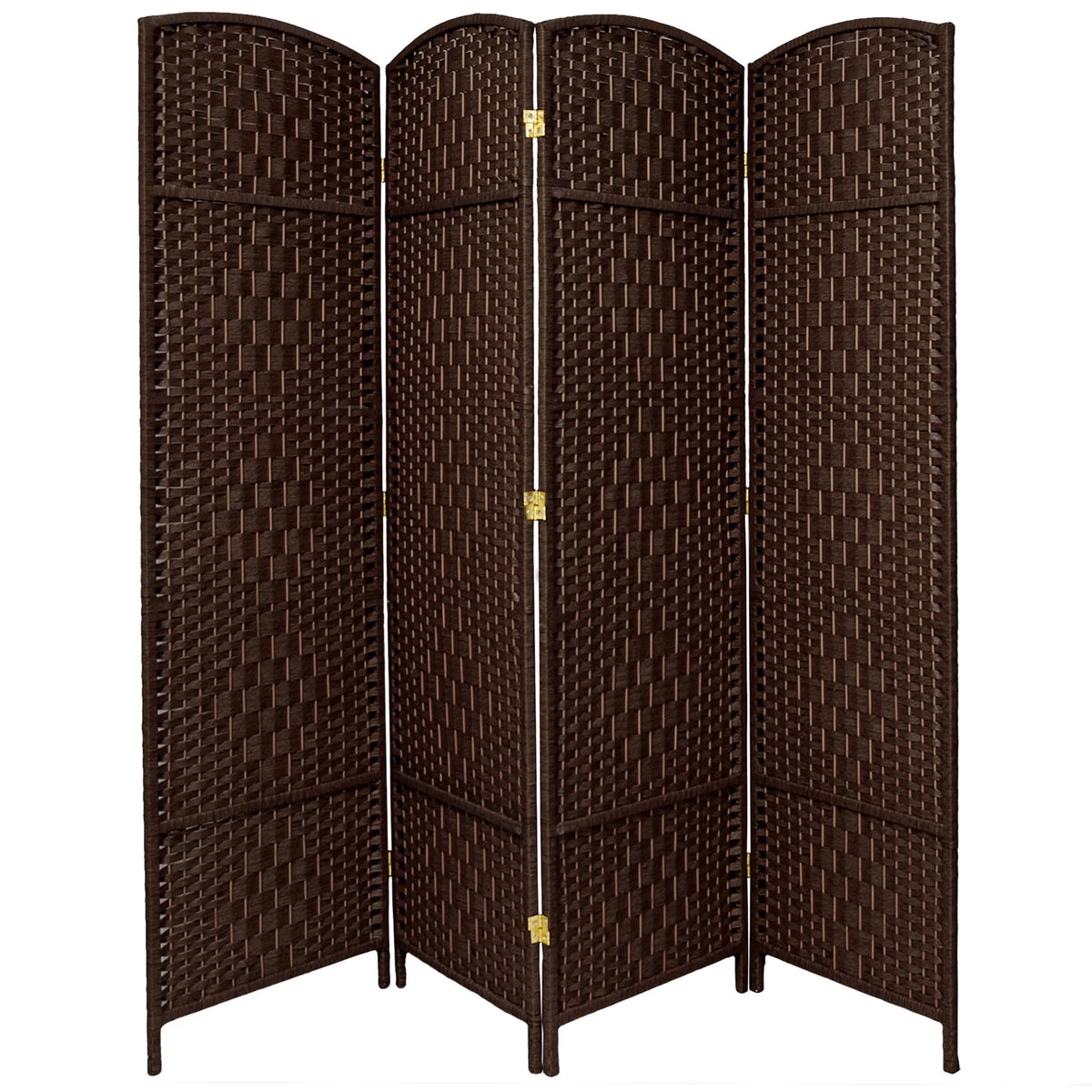 Handmade 7' Wood and Plant Fiber Room Divider 4 Panel Dark Mocha I28911