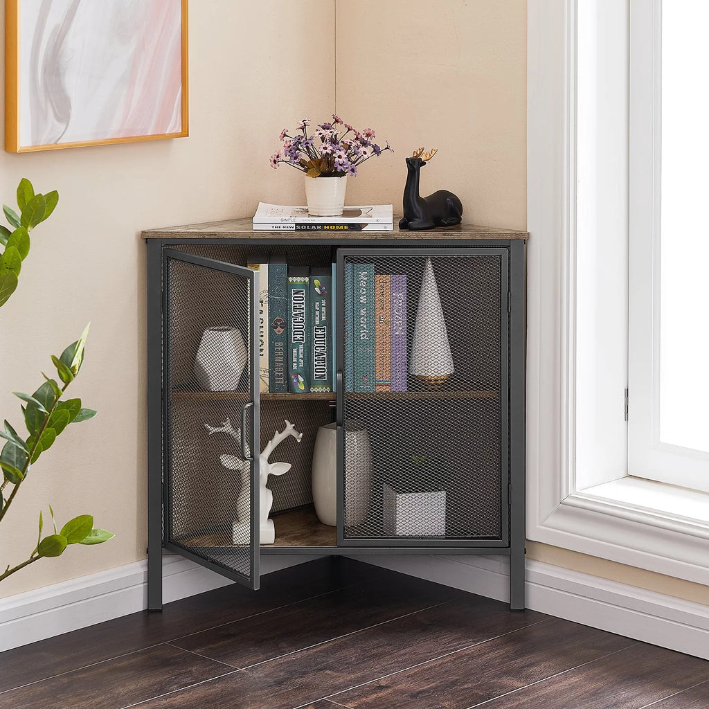 Set of 2 Gray Corner Shelf with Door T895