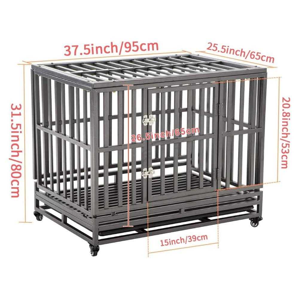 Heavy Duty Metal Dog Cage Pet Kennel Crate Playpen with Wheels L413306