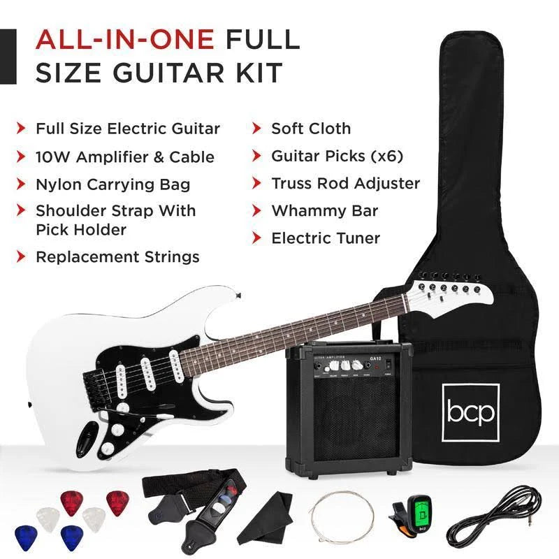 Full Size Beginner Electric Guitar Kit with Case, Strap, Amp, Whammy Bar C617