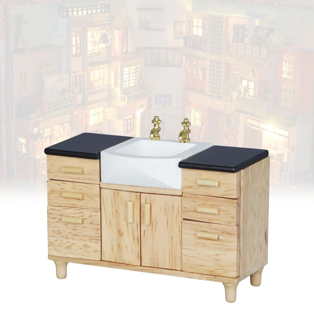 1:12 Wooden Sink Unit Cabinet Dollhouse Miniature Furniture I202
