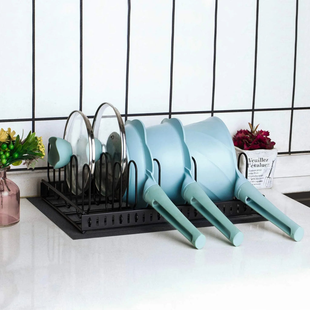 Adjustable 6 Compartment Metal Storage Container Lid Holder B692722