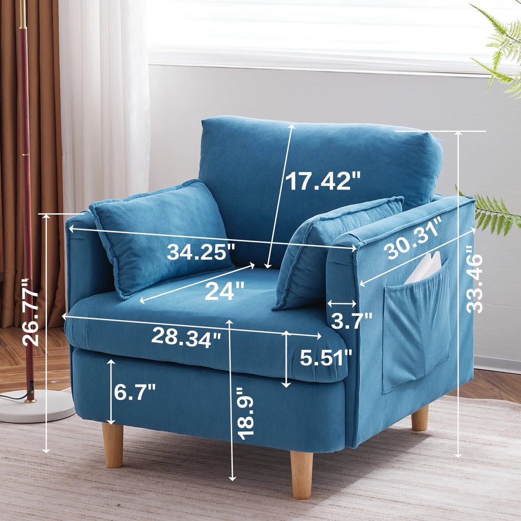 Modern Fabric Upholstered Armchair with 2 Pillow V180493