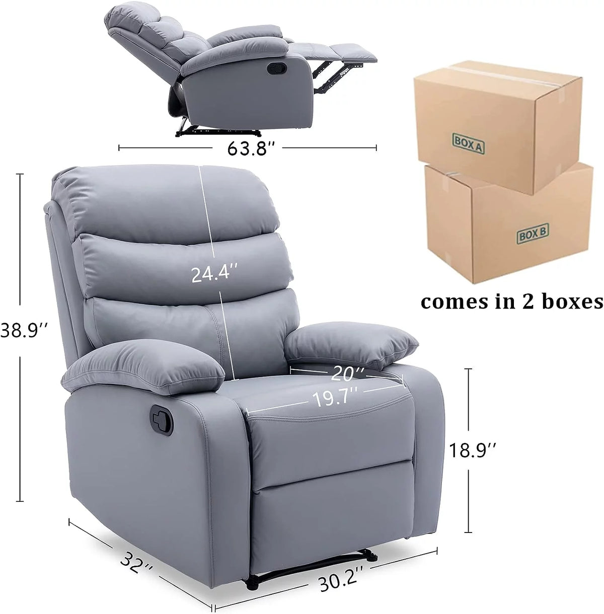 Manual Recliner Chairs with Footrest & Headrest Light Gray P238585