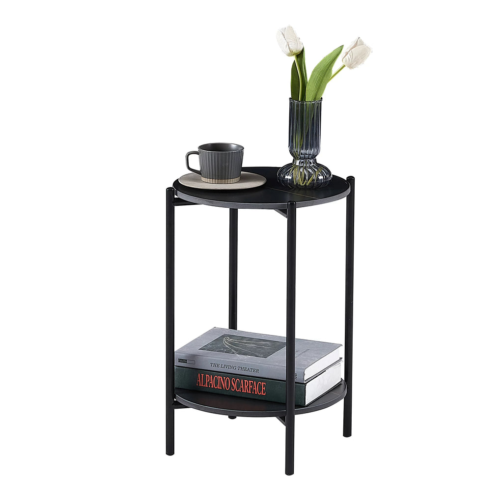 Round Marble End Table with Black Metal Frame E598151