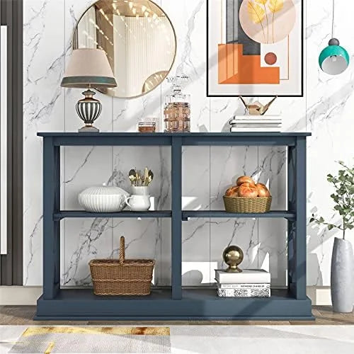 Navy Blue 3-Tier Wood Console Table with Shelves Z515140