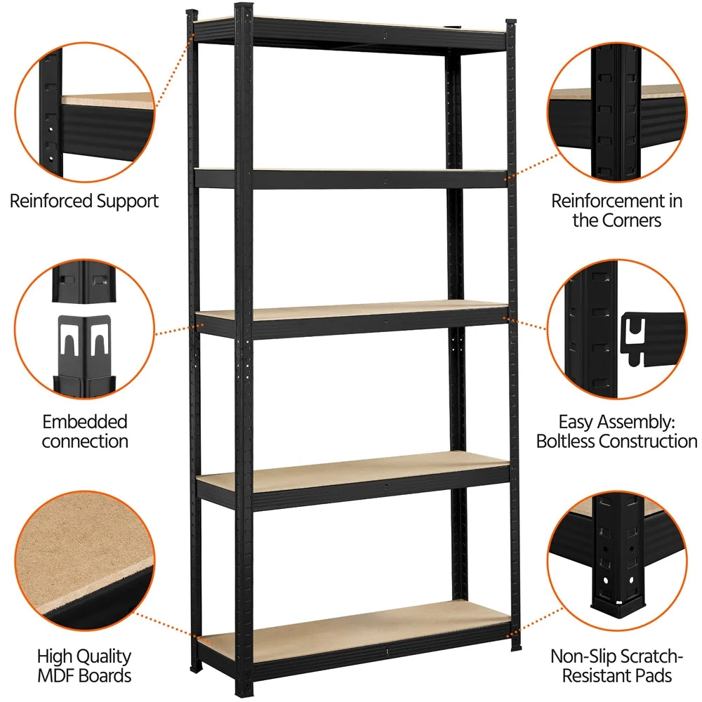 Black 5-Tier Adjustable Steel Storage Shelves C6730