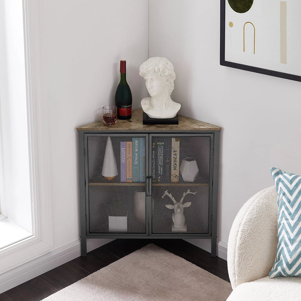 Set of 2 Gray Corner Shelf with Door T895
