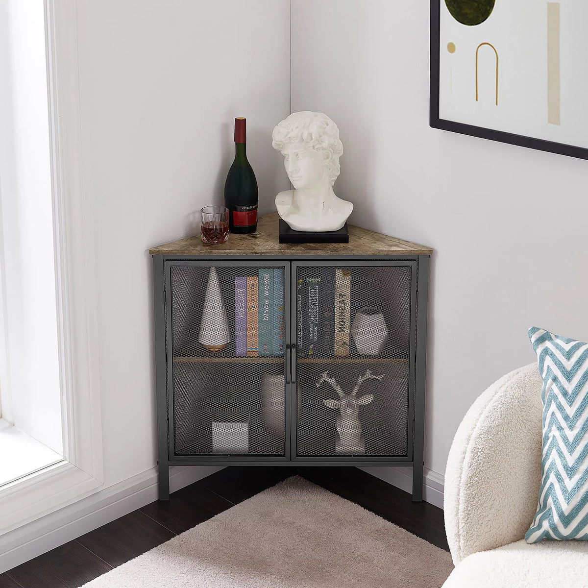 Set of 2 Gray Corner Shelf with Door T895