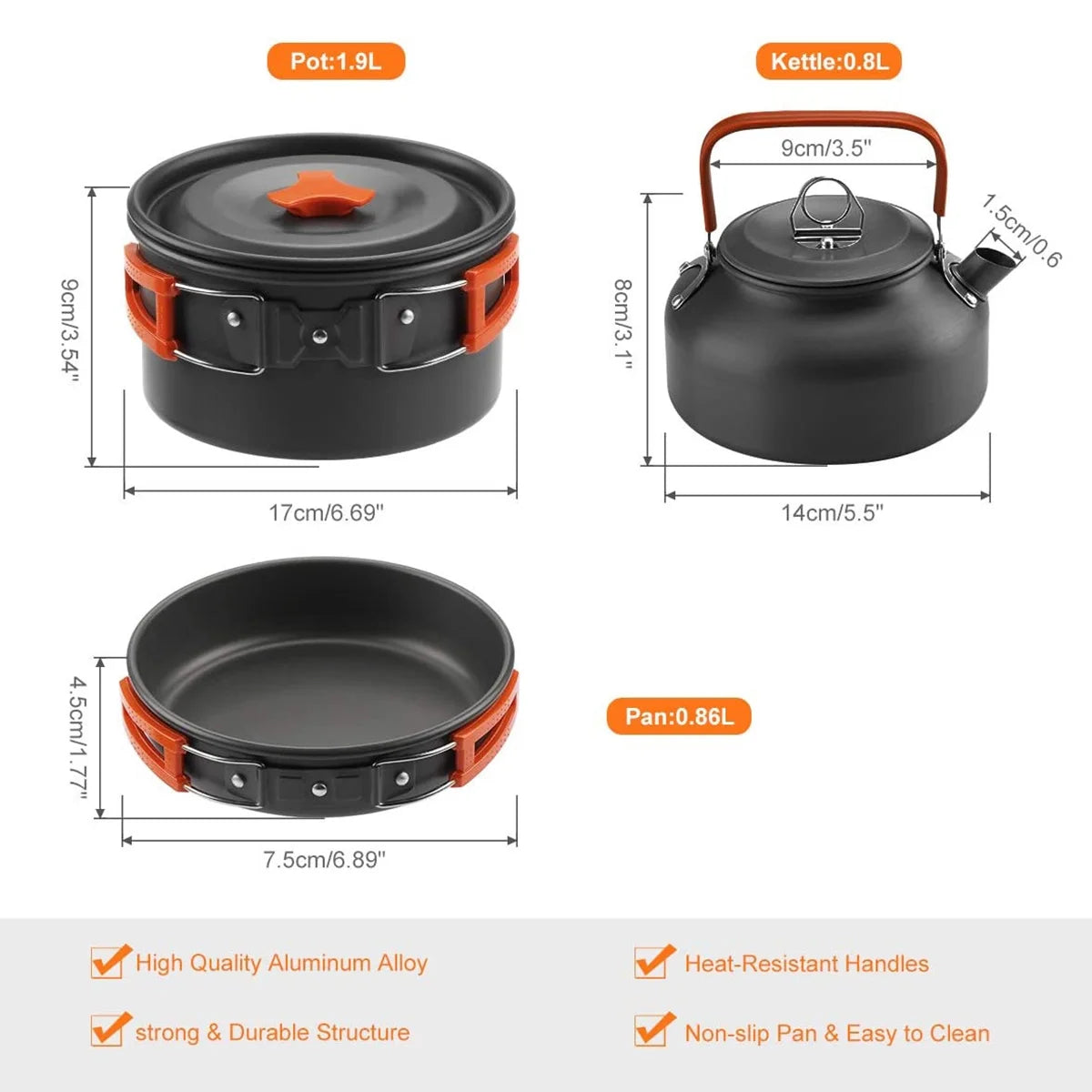 Festnight Outdoor Camping Cookware Mess Kit Pot Pan Kettle Cooking Set Tableware with Spoon Fork Cutter C4655