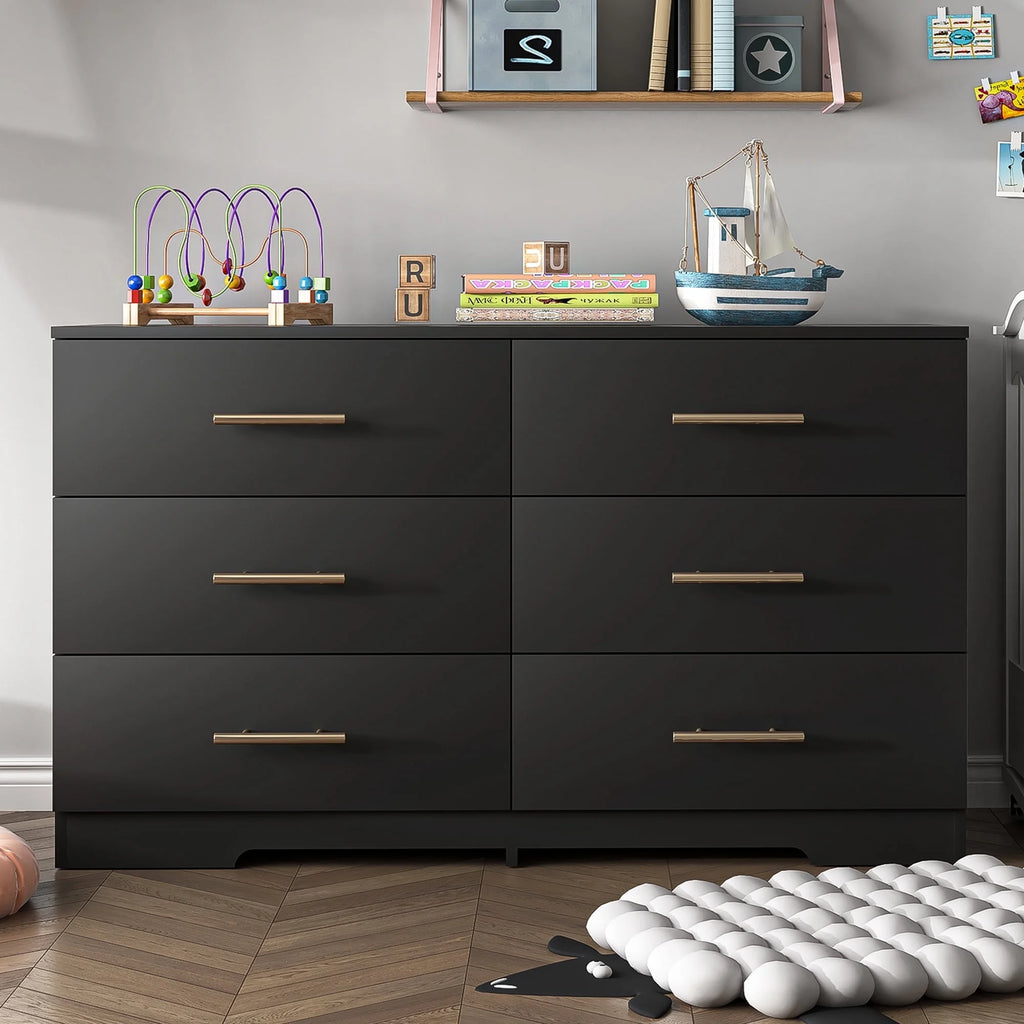 White Wood 6 Drawer Dresser D634