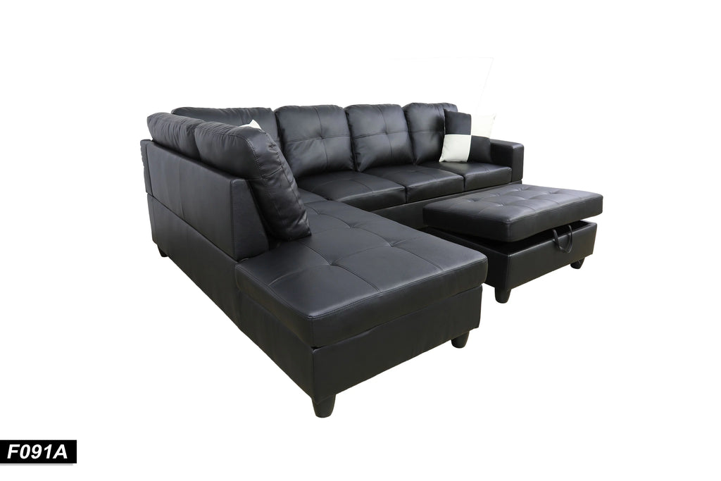 Black Left Facing Faux Leather Sectional Sofa with Ottoman G6599