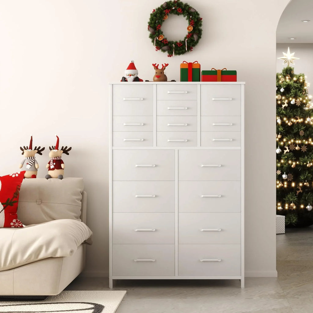 White 18 Drawer Fabric Dresser G268