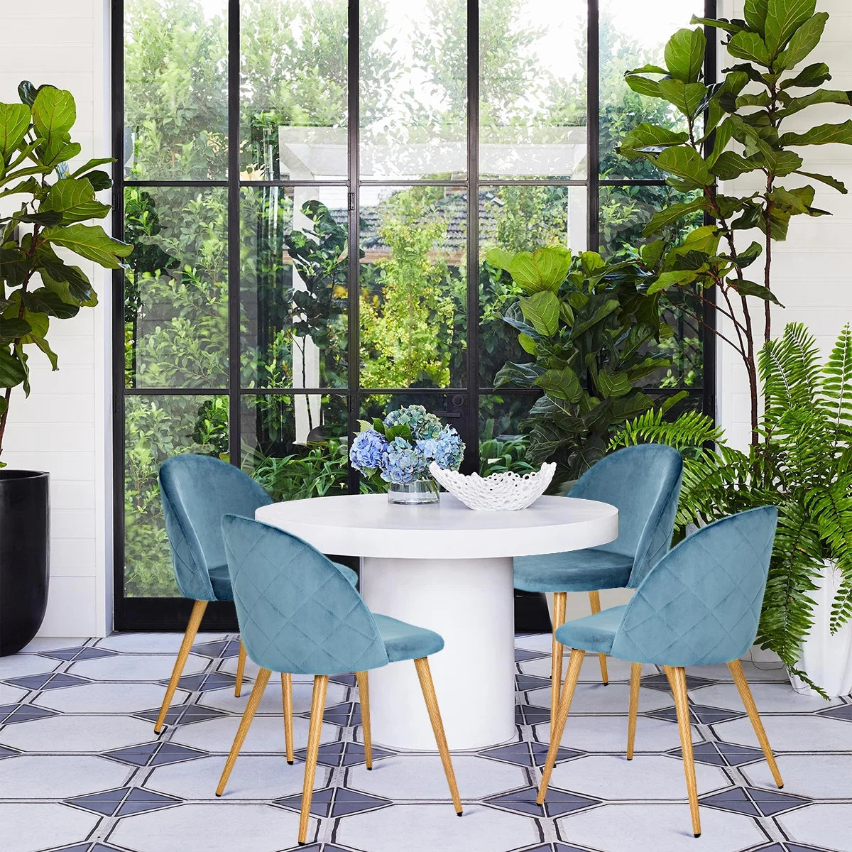 Velvet Dining Chairs Set of 2 with Backrest Blue J319024
